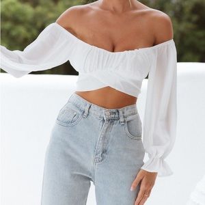 Petal & Pup white long sleeve crop top
